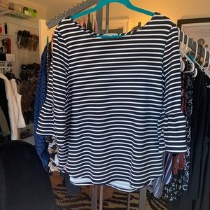 Navy & white striped bell sleeved top.